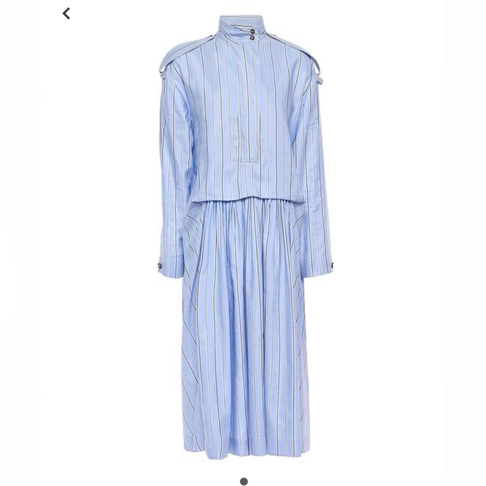 CEDRIC CHARLIE Gathered Striped Cotton And Silk-blend Shirt Dress Light Blue